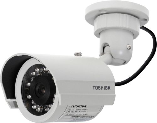 Toshiba IK-7100A-3.6 Day/Night Bullet Camera with 3.6mm Lens, 1/3 SuperHAD CCD, 480 TV line resolution (768 x 494), IP66 rated for outdoor installations, 16 long-range, high-intensity IR LEDs, Digtal signal processing circuitry, NTSC Video system, Internal Sync system, S/N Ratio less than 48dB, 33-feet (10-meters) IR distance (IK7100A36 IK-7100A3.6 IK-7100A IK 7100A-36)
