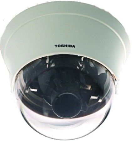 Toshiba IK-DF02A Day/Night Mini-Dome Color Camera, High-tech, attractive styling for retail, corporate and other applications, 3 axis adjustable - 350 pan, 146 tilt, Tamper resistant lockable cover, 1/3