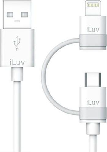 iLuv ICB267WHT Lightning Cable with Micro USB, White Color; Charge and Sync; Durable connector and cord; Support fast charging and data transfer; Dimensions 3 feet length; Weight 0.2 lbs; UPC ILUVICB267WHT (ILUV-ICB267WHT ILUV ICB267WHT ILUVICB267WHT)
