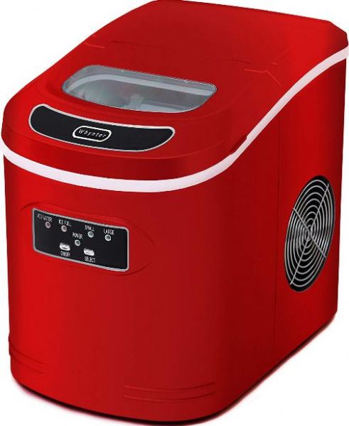 Whynter IMC-270MR Compact Portable Ice Maker, Makes 27 lbs. of bullet-shaped ice cubes in 24 hours, 9 ice cubes every 10 to 15 minutes, 2.2 l manual water reservoir, Stores up to 1.5 lbs. of ice, 2 ice sizes to choose from - small or large, Auto shut-off when ice bin is full, Ice scoop and ice bin, High efficiency CFC-free compressor, Metalic Red Finish, UPC 850956003866 (IMC-270MR IMC 270MR IMC270MR)