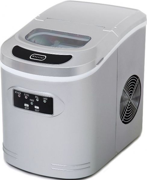 Whynter IMC-270MS Compact Portable Ice Maker, Makes 27 lbs. of bullet-shaped ice cubes in 24 hours, 9 ice cubes every 10 to 15 minutes, 2.2 l manual water reservoir, Stores up to 1.5 lbs. of ice, 2 ice sizes to choose from - small or large, Auto shut-off when ice bin is full, Ice scoop and ice bin, High efficiency CFC-free compressor, Metalic Silver Finish, UPC 850956003392 (IMC-270MS IMC 270MS IMC270MS)