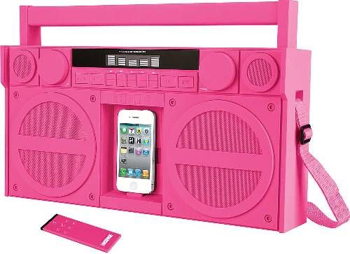 iHome IP4PZ Portable FM Stereo Boombox for iPhone/iPod, Pink, Retro Style with Modern Technology, Integrated iPod/iPhone Docking Station, FM Radio & Auxiliary 3.5mm Audio Input, SRS TruBass Digital Signal Processing, Five-Band Graphic EQ with LCD Display, Powerful Class