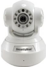 SecurityMan IPcam-SD DIY wireless/wired IP camera with H.264, SD recorder, night vision, PTZ, and 2-way audio; Image Sensor: 1/5” CMOS, BMP snapshot and JPG - Signal system: NTSC/PAL (default NTSC); Lens: 4mm; Min. Illumination: 0.1 Lux (IR OFF), 0 Lux (IR ON); Frame rate: 30fps NTSC (25fps PAL); Resolution: VGA (640x480), QVGA (320x240); Video adjustment: Brightness, contrast and saturation, UPC 701107902098 (IPcamSD IPcam-SD IPcamSD) 