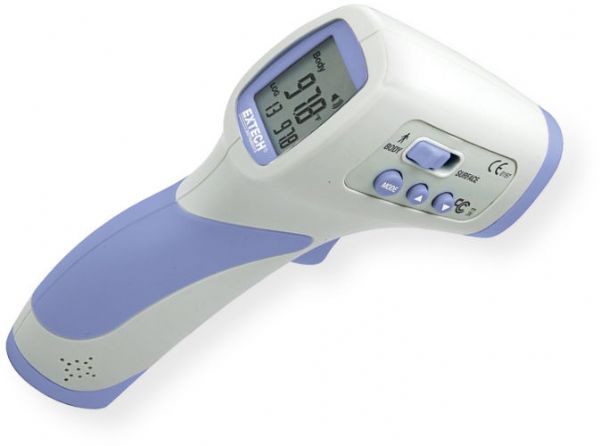 Extech IR200 Non Contact Forehead InfraRed Thermometer; Measures body temperature from 89.6 to 108.5 degrees Fahrenheit, 32 to 42.5 degrees Celsius without contact; Accurate to 0.5 degrees Fahrenheit, 0.3 degrees Celsius with 0.1 degrees Fahrenheit Celsius resolution, Fast response of 0.5 seconds; Optimum measurement distance of 1.9