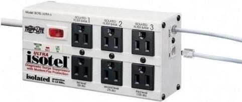 Tripp Lite ISOBAR 6 ULTRA - Isobar 6 Outlets 120V Surge Suppressor - Receptacles, Small LAN / file server Load Rating, AC 120 V Input Voltage,  10% Input Voltage Margin, 50/60 Hz Frequency Required, 1 x power NEMA 5-15 Input Connector(s), AC 120 V Output Voltage, 6 x power NEMA 5-15 Output Connector(s), Standard Surge Suppression, 1 ns Surge Response Time, 140 V Clamping Level, Circuit breaker - Circuit Protection (ISOBAR-6-ULTRA ISOBAR6ULTRA)