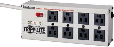 Tripplite ISOBAR8ULTRA Ultra Surge suppressor, Small LAN / file server Load Rating, AC 120 Input Voltage, � 10% Input Voltage Margin, 50/60 Hz Frequency Required, 1 x power NEMA 5-15 Input Connectors, AC 120 Output Voltage, 8 x power NEMA 5-15 Power Output Connectors Details, Standard Surge Suppression, 1 ns Surge Response Time, 3840 Joules Surge Energy Rating, 140 V Clamping Level, Circuit breaker Circuit Protection (ISOBAR8ULTRA ISOBAR-8ULTRA ISOBAR 8ULTRA)