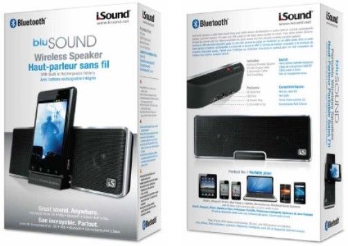 iSound 1658 BluSound Rechargeable Bluetooth Portable Speaker, Black; Full Bluetooth stereo sound in a small portable design; Built-in lithium-ion rechargeable battery; Connects wirelessly via Bluetooth or wired via 3.5mm audio cable (included); SD card & USB ports on the back to access music from other media; UPC 845620016587 (ISOUND1658 ISOUND-1658)