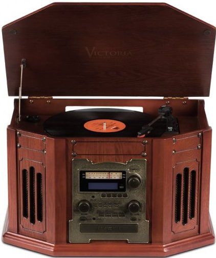 Grace Digital Audio ITC-TWCDRW Victoria Tunewriter Recordable Turntable, Retro Turntable with Record Player, CD Player and AM/FM Stereo, Record and plays CD-R/RW's, Records Phono to CD, Cassette to CD, Aux to CD, Cassette Player is located on the right side, Plays 33, 45 & 78 RPM records (ITCTWCDRW ITC TWCDRW LN-ITC-TWCDRW)
