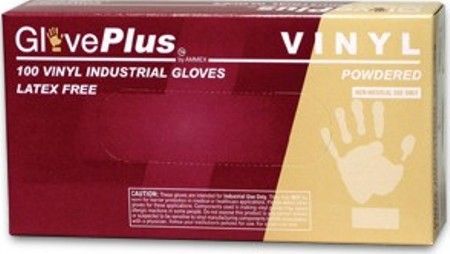 GlovePlus IV42100 Small Lightly Powdered Industrial Grade Vinyl Gloves, Clear, 5 Mil Thick, Beaded Cuff, Smooth, Latex Free, Superb Tensile Strength, Cuff Thickness 3 +/- 1 mil, Palm Thickness 3 +/- 1 mil, Finger Thickness 3 +/- 1 mil, 85 +/- 5 mm Width, 240 +/- 5 mm Length, 100 gloves per box, Box Dimensions 240 x 125 x 55 mm, UPC 697383401618 (IV-42100 IV 42100)