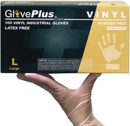 GlovePlus IVPF46100 Large Powder Free Industrial Grade Vinyl Gloves, Clear, Beaded Cuff, Smooth, Latex Free, Superb Tensile Strength, Cuff Thickness 3 +/- 1 mil, Palm Thickness 3 +/- 1 mil, Finger Thickness 4 +/- 1 mil, 105 +/- 5 mm Width, 235 +/- 5 mm Length, 100 gloves per box, Box Dimensions 240 x 125 x 55 mm, UPC 697383401830 (IVPF-46100 IVPF 46100 IV-PF46100 IVP-F46100)