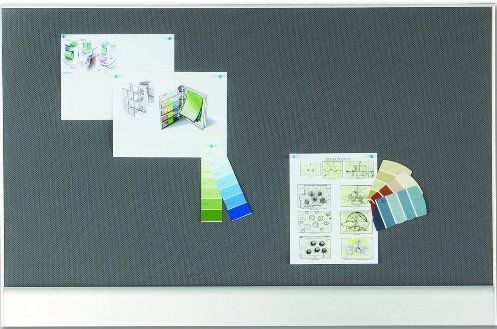 Iceberg Enterprices 31340 Polarity Mesh Bulletin Board, Gray Board Surface Color, Fabric Board Surface Material, Aluminum Frame Material, Rectangle Shape, Contemporary gray mesh tackable fabric, Minimal all aluminum frame style, Integrated mantle ledge supports display materials, Measures 48