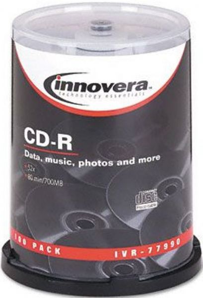 Innovera 77990 CD Recordable Media, 700 MB Storage Capacity, 1.33 Hour Maximum Recording Time, 52x Maximum Write Speed, CD-R Media Formats, 100 Packaged Quantity, Spindle Packing (INNOVERA77990 INNOVERA-77990 INNOVERA 77990)