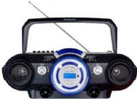 QuantumFX J26U Radio Cassette with CD/USB/SD Player, Black and Blue, Top loading MP3/CD Player, SD/USB Slot, AM/FM Radio, Auto-Stop Cassette Recorder, Records from CD or Radio, Microphone Input, RCA Audio Output, Wireless Remote, AC Power Supply 110-220V 50/60Hz, DC 12V Jack, DC Power Supply 8x D Batteries, Batteries Not Included (J-26U J26-U J2-6U) 