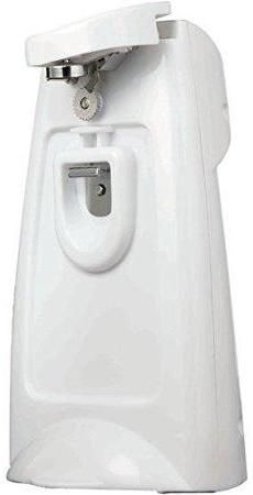 Brentwood J-29W Can Opener with Chromed Built-in Bottle Opener & Knife Sharpener, White, 70 Watts Power, Plastic and metal construction provides durability, 3.2' lenght cord, cETL Approval Code, Dimension (LxWxH) 5.5 x 4.25 x 9.25, Weight 2.0lbs., UPC 181225100611 (J29W J 29W J-29) 