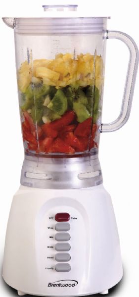 Brentwood JB206 Blender, 6 Number of Speeds, 110 Volts, 50 Ounces Jar Capacity, 350 Watts Power Output, Countertop Product Type, Stain Resistant, Stay Sharp Blades, Non-Skid, Handwash Only, Safety Locking System, Gradations, Multiple Speeds, White Blender Color, Plastic Jar Material, Cord storage, Dishwasher safe parts, Food chute and pusher, 15.5