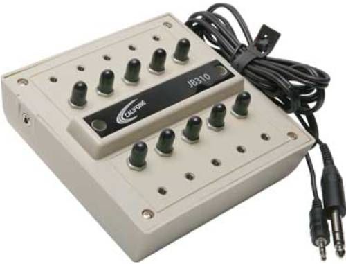 Califone JB310 Ten-Position Stereo Jackbox, Ten learning positions, each 3.5mm port with individual volume control, Permanently attached 6' cord with 1/4