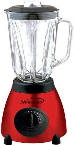 Brentwood JB-810 Five Speed Blender S/S Base Glass Jar Red, Powerful 500-Watt Motor, Brushed Stainless Steel Base, 5 Speed Settings Plus Pulse Setting, Stainless Steel Stay Sharp Blades, 48 Oz. Calibrated Glass Jar, Ice Crushing Feature, Non-Skid Base, cETL Approval, UPC 181225808104 (JB810 JB 810)