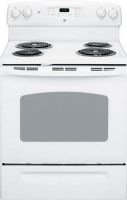 GE General Electric JBP35DMWW QuickClean 30" Electric Range with 4 Coil Elements, Self-Clean Oven Cleaning, 5.3 cu. ft. Oven Capacity, 2 Heavy-Duty Oven Racks, 2 -6 turns 8" Heating Element, 2 - 5 turns 6" Heating Element, QuickSet IV Oven Controls, With Override Auto Oven Shut-Off, Pad Interior Oven Light, Self-Clean Drip Bowls, Upswept Porcelain-Enameled Cooktop, Clean-Well Cooktop System, White Color (JBP35DMWW JBP35DM-WW JBP35DM WW JBP35DM JBP-35DM JBP 35DM) 