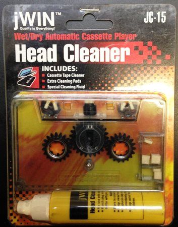 jWIN JC-15 Wet/Dry Automatic Cassette Player Head Cleaner, Special Mechanical Design with Rotating Head Cleaners, Perfect for Auto-Reverse Cassette Players, Quick & Easy to Use, No Mess, Includes Cassette Tape Center, Extra Cleaning Pads and Special Cleaning Fluid, UPC 639247750159 (JC15 JC 15)