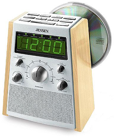 Jensen JCR-560 Dual Alarm CD Clock Radio, AM/FM, Vertical-loading CD player, Fits CD-R/RW, Skip/Search Forward & Back, Repeat 1 or all, Random mode, Programmable memory, Multi-function 0.9' green LED display, AM/FM stereo receiver, Dual-alarm clock, Sleep & Snooze, Full-range stereo speakers  (JCR-560  JCR560   JCR 560)