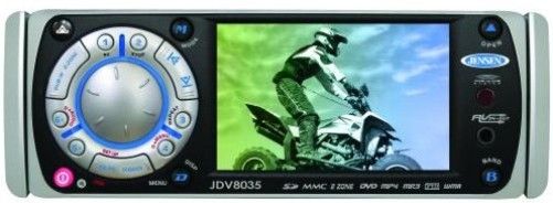 Jensen JDV8035 AM/FM/CD/DVD/MP3 Player, 3.5-Inch TFT display, 40Wx4 high power amp, Rear A/V input for external devices such as a surveillance camera, Multi-zone entertainment system, Detachable faceplate, ESP-Electronic anti-shock CD/DVD skip protection, Supports SD/MMC memory card, Rear speaker on/off (JDV-8035 JDV 8035)