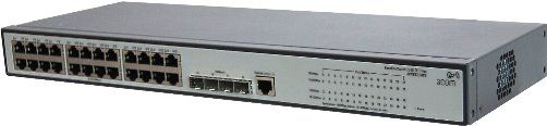 HP Hewlett Packard JE007A ProCurve 1910-24G-PoE (365W) Fixed Port Managed Ethernet Switch; 24 RJ-45 auto-negotiating 10/100/1000 ports; ARM @ 333 MHz processor, 128 MB flash/128 MB RAM memory; Latency less than 5 μs; Throughput up to 41.7 Mpps (64-byte packets); Routing/Switching capacity 56 Gbps (JE-007A JE 007A JE007 191024GPOE 191024G-POE 1910-24GPOE 1910-24G)