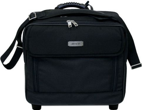 Jelco JEL-3325ER Executive Roller Bag for projector and laptop, Designed to hold the latest ultra-portable projectors or printers, 3 separate cmopartments, Can accomodate laptos with up to 16 in LCD screens, Made with Rigid ABS Plastic in the walls and high density foam around the projector of laptop, Ballistic Nylon exterior, Replaced the JEL-3225ER, Dimensions 16 x 16 x 9 in, Weight 8 lbs, Meets Airline Carry-on Restrictions (JEL3325E JEL-3325E JEL 3325E)