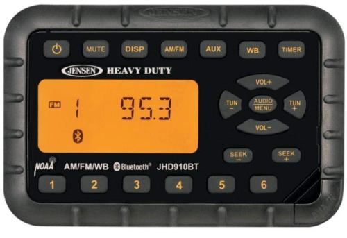 Jensen JHD910BT Heavy Duty MINI Waterproof AM/FM/WB Radio with Bluetooth, 6W x 2 Max Output Power, 12V DC Power, AM/FM Electronic Tuner (US/Euro), Front Panel Audio AUX-in, 7-Channel NOAA Weatherband Tuner, Weather Alert Automatically Switches to WB Mode when NOAA Warning Broadcast is Received, UPC 681787015014 (JH-D910BT JHD-910BT JHD 910BT JHD910-BT JHD910 BT)