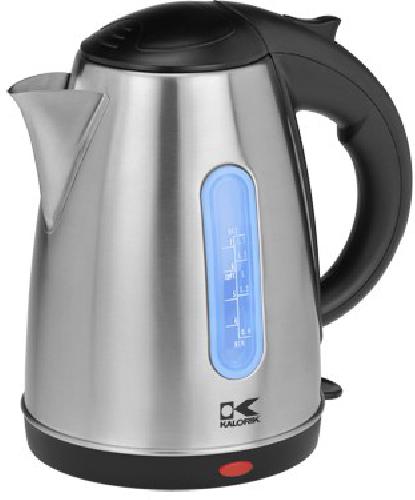 Kalorik JK 34446 Stainless Steel 1.7 Liter Jug Kettle; Full stainless steel housing with concealed heating element; Rapidly boils up to 1.8 quarts of water; Automatic shut-off when water boils; Locking lid with opening button on handle; Convenient 360 base, ideal for the right and left handed; Water level indicator window; High quality Strix controller; On/off switch and power indicator; Dimensions: 8 x 6.5 x 10; UPC 848052000186 (JK34446 JK 34446)