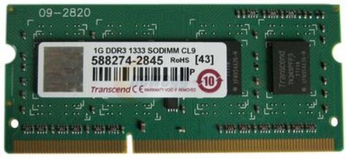 Transcend JM1333KSU-1G JetRAM 204PIN DDR3 1333 SO-DIMM 1GB Memory Module With 128Mx8 CL9, JEDEC standard 1.5V +/- 0.075V Power supply, VDDQ=1.5V +/- 0.075V, Clock Freq 667MHZ for 1333Mb/s/Pin, Programmable/CAS Write Latency (CWL) = 9 (DDR3-1333), 8 bit pre-fetch, Bi-directional Differential Data-Strobe, UPC 760557814856 (JM1333KSU1G JM1333KSU 1G)