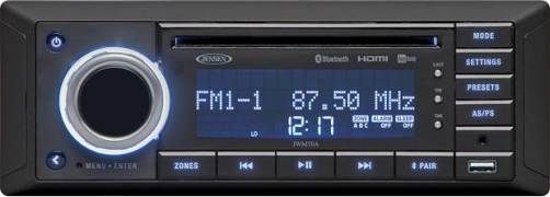 Jensen JWM70A App Ready Wallmount Stereo Mobile Audio System with Independent Volume Control; Bluetooth Streaming Audio (A2DP) and Controls (AVRCP); iPod/iPhone Ready (Via Bluetooth); USB Playback of MP3 and WMA; Plays CD/CD-R/CD-RW/DVD/DVD+R/DVD RW/DVD-R/DVD-RW/MP3; Eight Speaker Outputs (8 x 6W RMS, 4 ohm); UPC 681787022821 (J-WM70A JW-M70A JWM-70A JWM 70A JWM70)