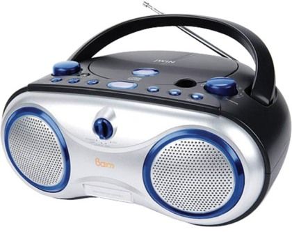 JWin JX-CD423BLU Portable AM / FM / CD Boombox, Top-loading CD player with LCD display, 20-track programmable memory system, Repeat track, Integrated AM/FM stereo radio, CD/CDRW playback, AUX-input for devices with a 3.5mm jack (JX CD423BLU JXCD423BLU JX-CD423 JX CD423 JXCD423)