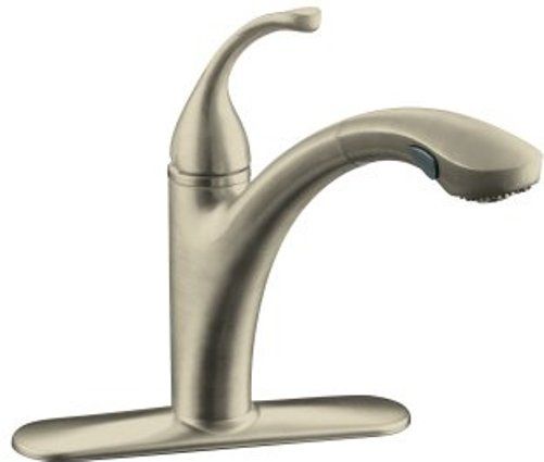 Kohler K-10433-BN Model K-10433 Forte Single-Control Pullout Kitchen Sink Faucet with Color-Matched Sprayhead and Lever Handle, Vibrant Brushed Nickel, 2.2 gallons (8.3 L) per minute maximum flow rate, Metal construction, 10-1/8″ (25.7 cm) swing spout reach, One-piece, self-contained ceramic disc valve allows, both volume and temperature control (K10433BN K10433-BN K-10433BN 10433)