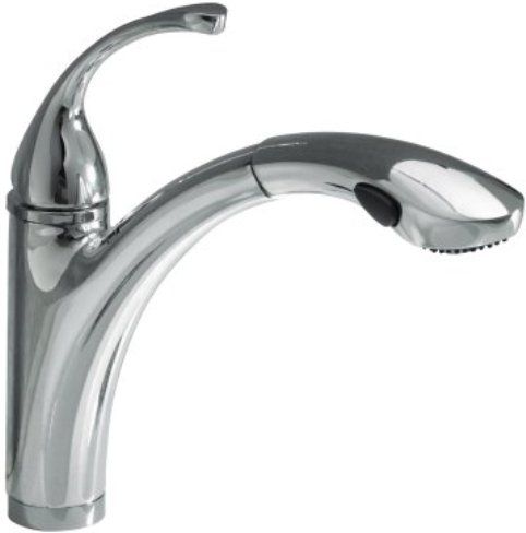 Kohler K-10433-CP Model K-10433 Forte Single-Control Pullout Kitchen Sink Faucet with Color-Matched Sprayhead and Lever Handle, Polished Chrome, 2.2 gallons (8.3 L) per minute maximum flow rate, Metal construction, 10-1/8″ (25.7 cm) swing spout reach, One-piece, self-contained ceramic disc valve allows, both volume and temperature control (K-10433 K 10433 K10433 K 10433 CP K10433CP)