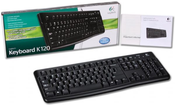 Logitech K120 Ergonomic Desktop Wired Keyboard, USB, Black; Your hands will enjoy the low-profile, whisper-quiet keys and standard layout with full-size F-keys and number pad; The slim keyboard isnt just sleek, it's tough with a spill-resistant design, sturdy tilt legs and durable keys; It keeps your hands in a more natural position so you can type in greater comfort; UPC 097855065537 (DISTRITECH LOGITECHK120 LOGITECH-K120 LOGITECH K120 920-004422)