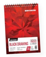 Koh-I-Noor K26170221012 Black Drawing Paper 9" x 12"; Fine tooth texture perfect for metallic and gel pens, acrylic markers, and colored pencils; The drawing pads are dual loop wire bound construction and features "In & Out" pages that allow you to remove sheets from the pad for drawing, reworking, scanning, and more upon completion, simply return the sheets into the pad; 70 lb (104 gsm); 30 Sheets; UPC 014173412744 (KOHINOORK26170221012 KOHINOOR-K26170221012 K26170221012 DRAWING ARTWORK) 