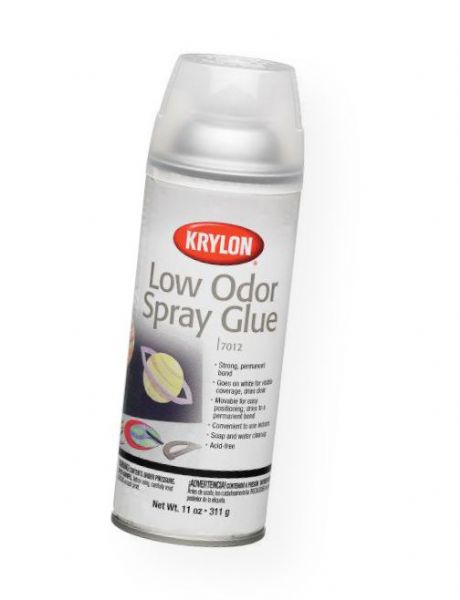 Krylon K7012 Low Odor Spray Glue; Strong, permanent bond; Goes on white for visible coverage and dries clear; Moveable for easy positioning and dries to a permanent bond; Convenient for use indoors; Cleans up with soap and water; Acid-free; 11 oz can; Shipping Weight 0.94 lb; Shipping Dimensions 2.5 x 2.5 x 8.00 in; UPC 724504070122 (KRYLONK7012 KRYLON-K7012 KRYLON/K7012 ARTWORK CRAFT)