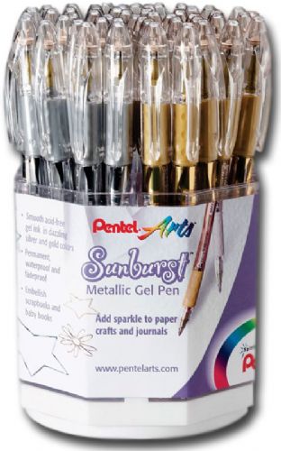 Pentel K908XZ-4D Sunburst, Metallic Gel Pen Display; 48 pens, assorted colors; Dimensions 8.12