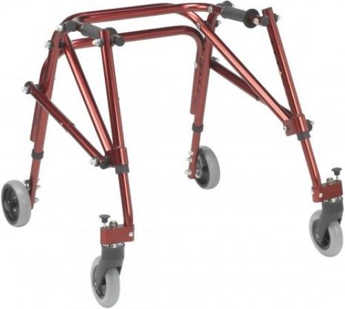Drive Medical KA3200S-2GCR Nimbo Posterior Walker with Seat, Medium Size, Castel Red, Smooth texture handgrip that increases comfort, Reverse style aluminum walker that easily adjusts in height, Includes Flip down seat, 5