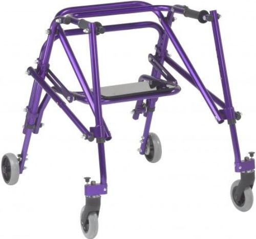 Drive Medical KA3200S-2GWP Nimbo Posterior Walker with Seat, Medium Size, Wizard Purple, Smooth texture handgrip that increases comfort, Reverse style aluminum walker that easily adjusts in height, Includes Flip down seat, 5