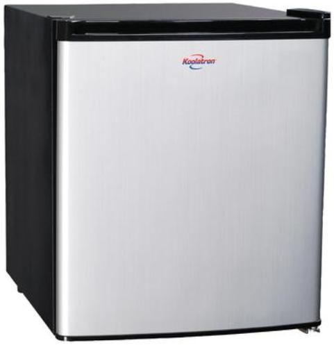 Koolatron BC-46SS Compact Fridge, 1.7 cu. Ft. , 48-quart-capacity refrigerator/freezer for an office or dorm room, Flat-back compact design; full-width slide-out wire shelf, High-quality compressor, Adjustable thermostat from 28 to 50 degrees F, Reversible door with magnetic seal and recessed handle, Leveling legs, UPC 059586611100 (BC-46SS BC 46SS BC46SS)