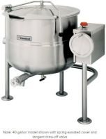 Cleveland KDL-25-T Tilting 2/3 Steam Jacketed Direct Steam Kettle, 50 PSI rating on steam jacket and safety valve, 25 Gallons Capacity, 0.50" Water Inlet Size, 0.75" Steam Inlet Size, 3-level adjustable feet, Draw Off Valve Features, Floor Model Installation Type, Partial Kettle Jacket, Steam Power Type, Tilting Style, Single Kettle Type, High capacity pouring lip, Connect directly to existing steam source, UPC 400010085668 (KDL-25-T KDL 25 T KDL25T) 