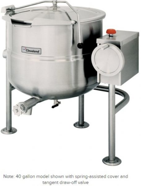 Cleveland KDL-25-T Tilting 2/3 Steam Jacketed Direct Steam Kettle, 50 PSI rating on steam jacket and safety valve, 25 Gallons Capacity, 0.50