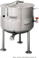 Cleveland KDL-40 Stationary 2/3 Steam Jacketed Direct Steam Kettle, 40 gallon capacity, 50 PSI steam jacket and safety valve rating, Draw Off Valve Features, Floor Model Installation Type, Partial Kettle Jacket, Steam Power Type, 3/4" Steam Inlet Size, Stationary Style, Single Kettle, 1/2" Water Inlet Size, 2" diameter tangent draw-off valve with drain strainer, UPC 400010765072 (KDL40 KDL-40 KDL 40) 