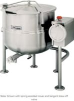 Cleveland KDL-80-T Tilting 2/3 Steam Jacketed Direct Steam Kettle, 80 gallon kettle, 50 PSI steam jacket and safety valve rating, 0.75" Steam Inlet Size, 0.50" Water Inlet Size, Adjustable feet, Stainless steel construction, High capacity pouring lip, Floor Model Installation Type, Partial Kettle Jacket, Steam Power Type, Tilting Style, Single Kettle,  UPC 400010764990 (KDL-80-T KDL 80 T KDL80T) 