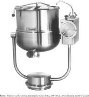 Cleveland KDP-40 Direct Steam Kettle with Pedestal Base, 40 gallon kettle, Floor Model Installation, Partial Kettle Jacket, Steam Power Type, 3/4" Steam Inlet Size, Tilting Style, Single Kettle, 1/2" Water Inlet Size, High capacity pouring lip, Connect directly to existing steam source, 50 PSI steam jacket and safety valve rating, Stainless steel construction, Permanently lubricated, self-locking tilting mechanism (KDP-40 KDP40 KDP 40) 