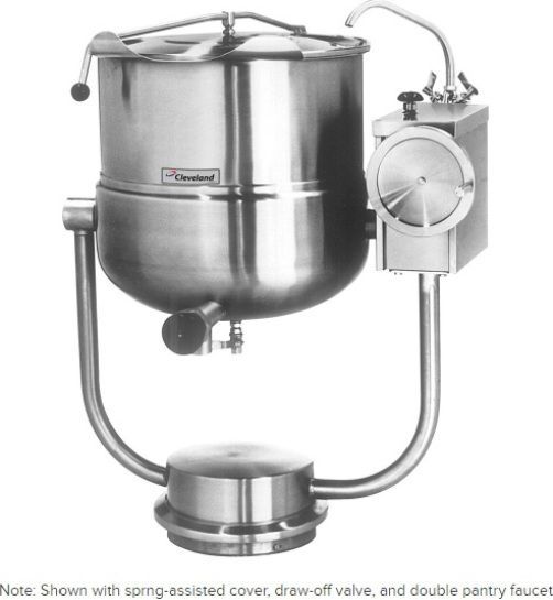 Cleveland KDP-40 Direct Steam Kettle with Pedestal Base, 40 gallon kettle, Floor Model Installation, Partial Kettle Jacket, Steam Power Type, 3/4