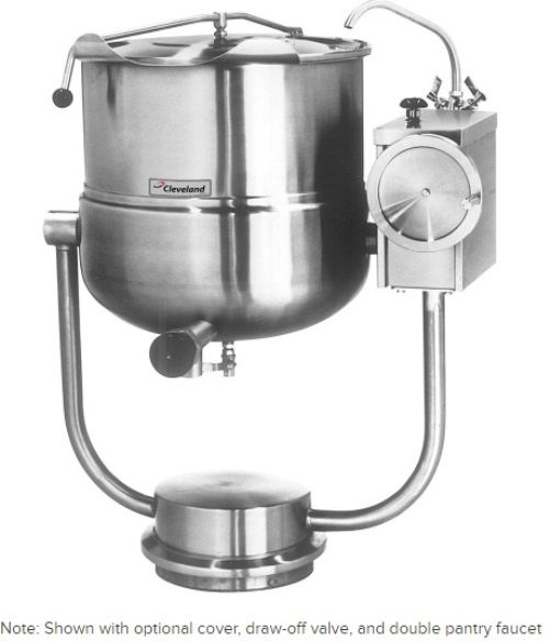 Cleveland KDP-60-T Direct Steam Kettle with Pedestal Base, 2/3 Steam Jacket, 60 gallon kettle, Floor Model Installation Type, Partial Kettle Jacket, Steam Power Type, 0.75