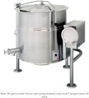 Cleveland KEL-100-T Tilting 2/3 Steam Jacketed Electric Kettle, 100 gallon capacity, 47.1 Amps, 60 Hertz, 3 Phase, 14.7 - 19.6 Kilowatts Wattage, Floor Model Installation, Partial Kettle Jacket, Electric Power Type, Tilting Style, Single Kettle, 0.38" - 0.50" Water Inlet Size, High-capacity, large pouring lip, Tilting design for easy emptying, Reinforced rolled rim design, 208/240V, 3 phase, UPC 400010764303 (KEL100T KEL-100-T KEL 100 T) 