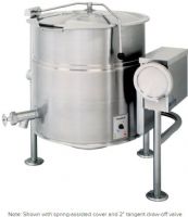 Cleveland KEL-40-T Tilting 2/3 Steam Jacketed Electric Kettle, 40 gallon capacity, 47.1 Amps, 60 Hertz, 3 Phase, 14.7 - 19.6 Kilowatts Wattage, Floor Model Installation, Partial Kettle Jacket, Electric Power Type, Tilting Style, Single Kettle, 0.38" - 0.50" Water Inlet Size, High-capacity, large pouring lip, Tilting design for easy emptying, Reinforced rolled rim design, 208/240V, 3 phase, UPC 400010085736 (KEL40T KEL-40-T KEL 40 T) 